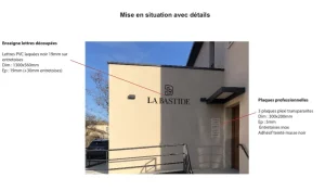 Plan annoté de la façade avec lettres et plaques professionnelles