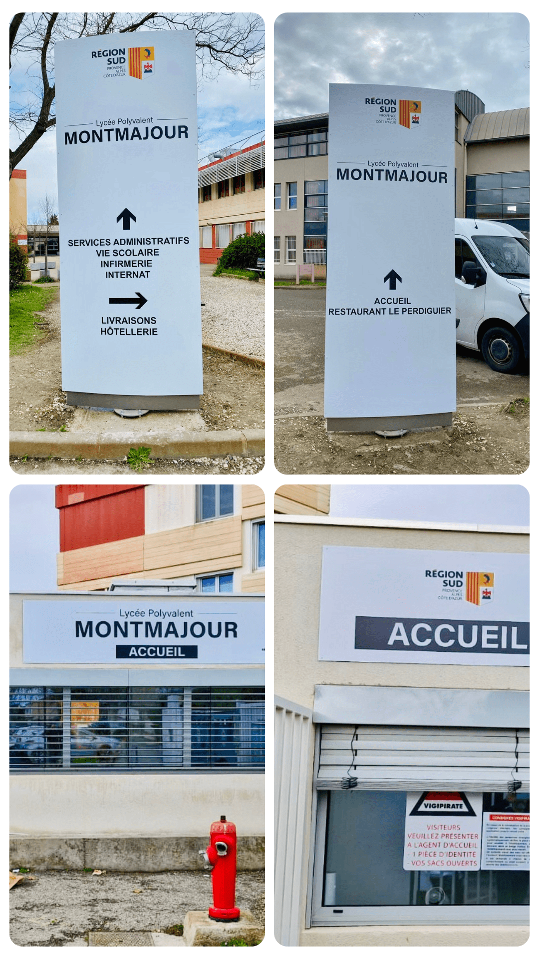 Collage des réalisations signalétiques du lycée Montmajour – enseigne publicitaire martigues