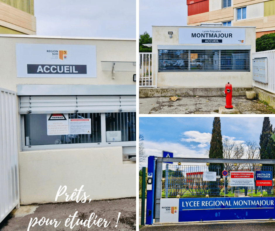 Montage de la signalétique du lycée Montmajour – adhésif dépoli personnalisé