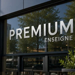 enseigne dibond brossés argent vitrine