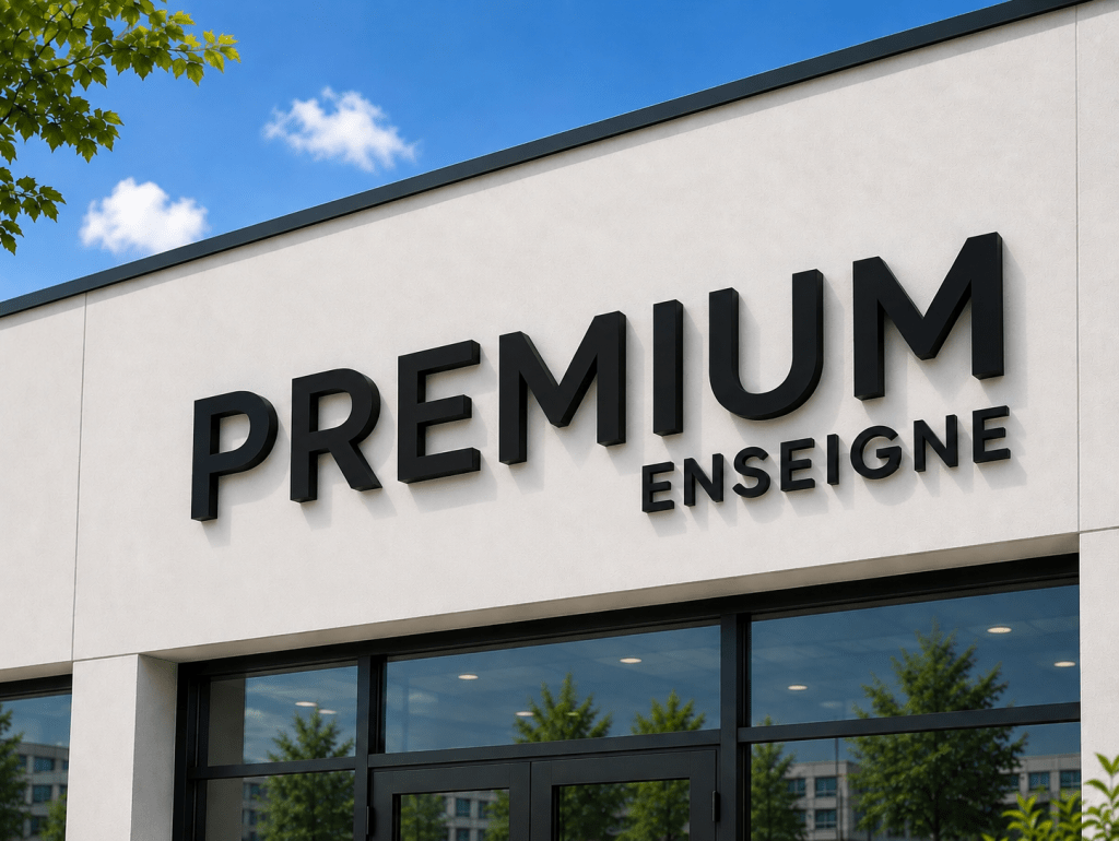 Lettres noires en relief «Premium Enseigne» posées sur façade par Premium Enseigne à Avignon