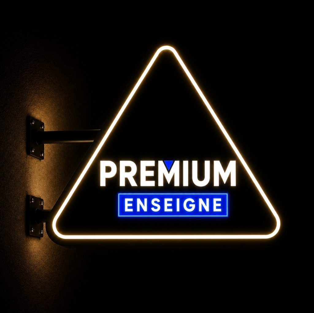 Enseigne drapeau lumineuse ronde ajourée à plat