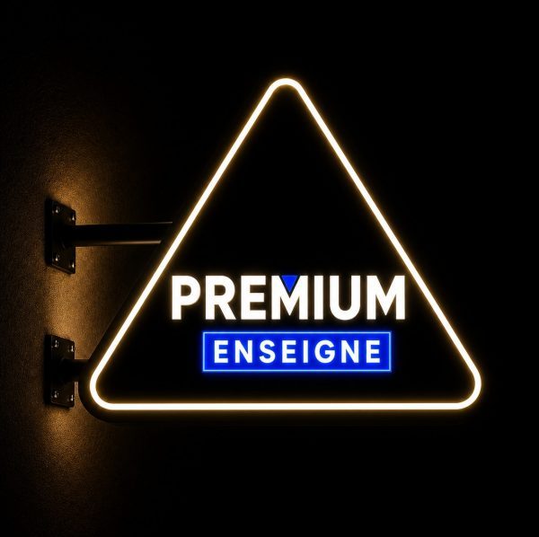 Enseigne drapeau lumineuse ronde ajourée à plat