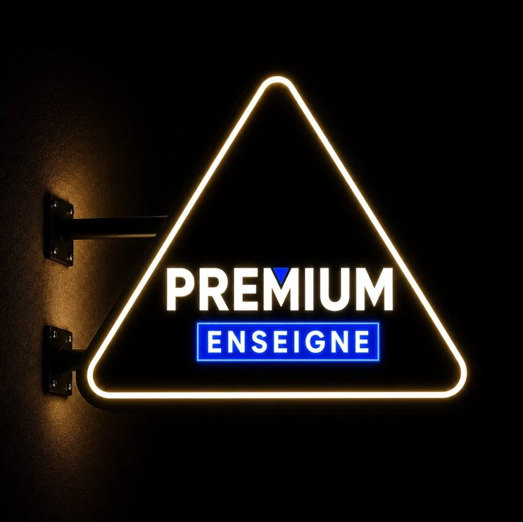 Enseigne drapeau lumineuse ronde ajourée à plat