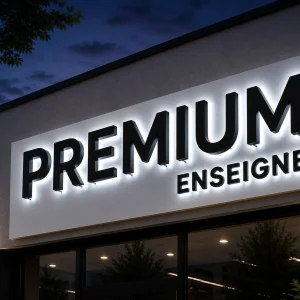 enseigne lettres découpées PVC avec rétroéclairage et tole tablette nuit blanche