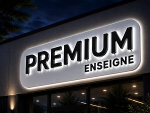 enseigne lettres découpées PVC avec rétroéclairage et tole tablette découpée à la forme nuit blanche