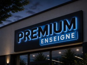 enseigne lettres découpées PVC avec rétroéclairage et tole tablette nuit blanche