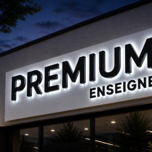enseigne lettres découpées PVC avec rétroéclairage et tole tablette nuit blanche